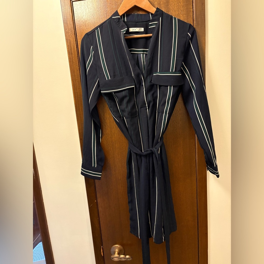 Dex Navy Shirt with White and Green Stripes